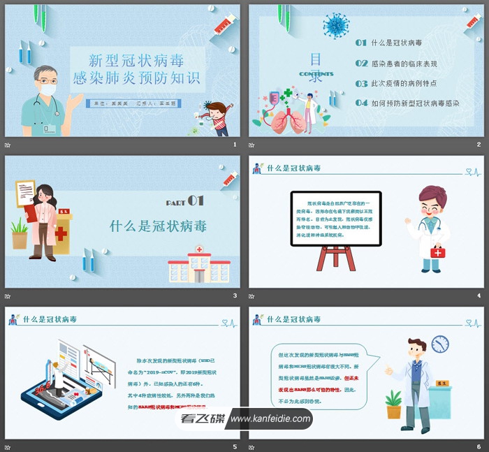 新型冠状病毒肺炎介绍与预防宣传PPT幻灯片模板免费下载