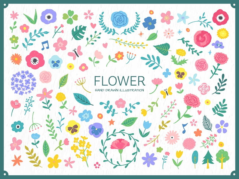五颜六色花草手绘风格插画集素材