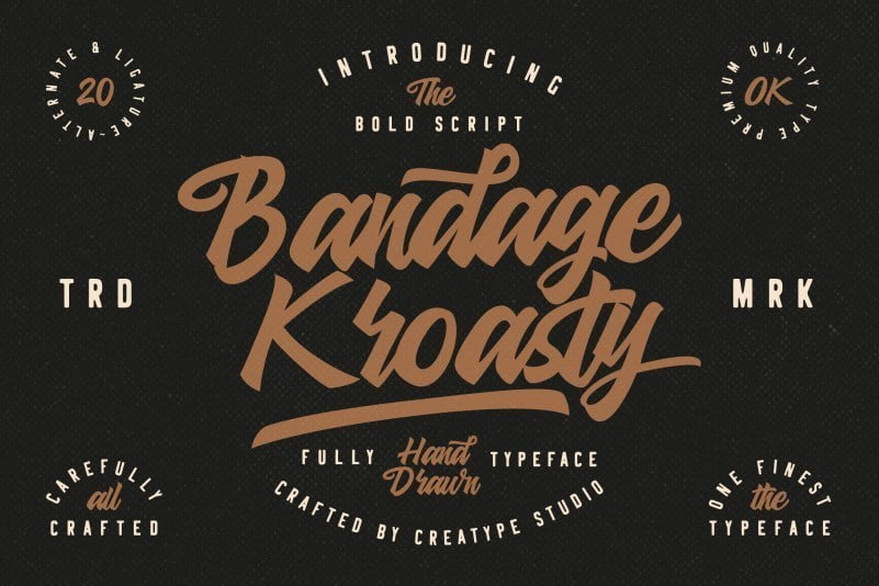 Kroasty粗体复古艺术手写英文LOGO字体
