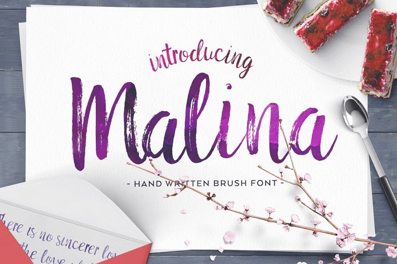 潦草中国风水墨毛笔书法手写英文字体 Malina
